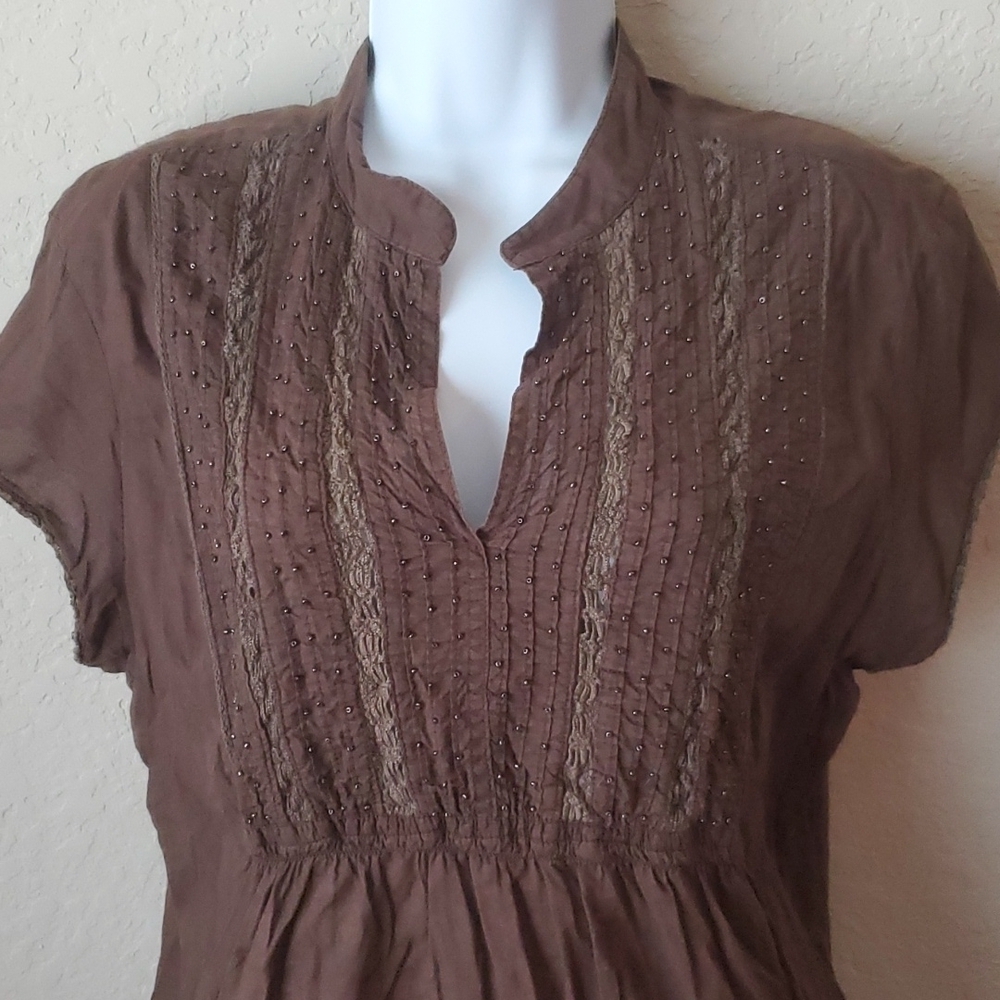XL brown Caribbean Joe split neck cap sleeve ladies top - Picture 2 of 9